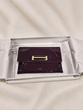 Anya Hindmarch Plum/burgundy Patent Leather Envelope Clutch, Gold Hardware